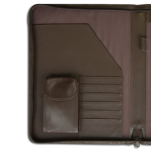 Dacasso Chocolate Brown Leather Deluxe Letter-Size Zip-Around Portfolio