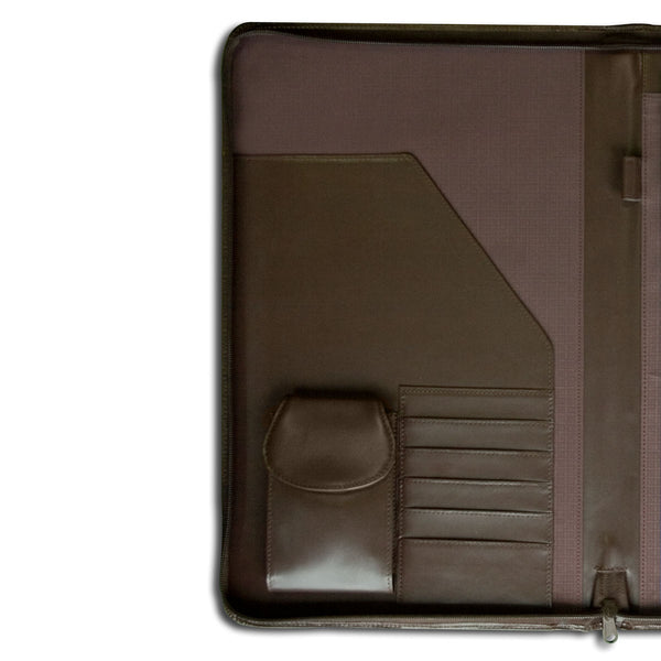 Dacasso Chocolate Brown Leather Deluxe Zip-Around Portfolio - Legal Size