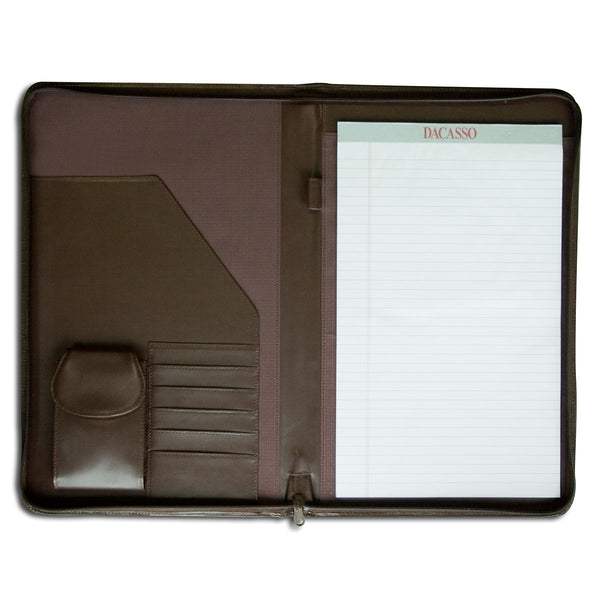 dacasso Chocolate Brown Leather Deluxe Zip-Around Portfolio - Legal Size