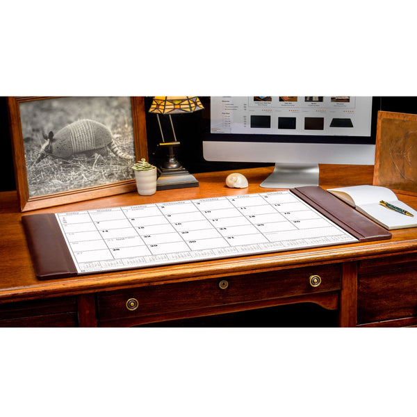 Dacasso Chocolate Brown Leather Desk Pad W/ 2025 Calendar Insert 34 X 20