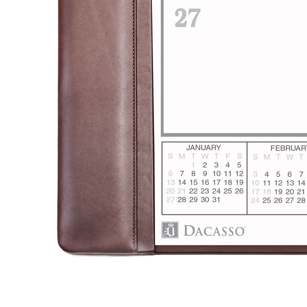 Dacasso Chocolate Brown Leather Desk Pad W/ 2025 Calendar Insert 25.5 X 17.25