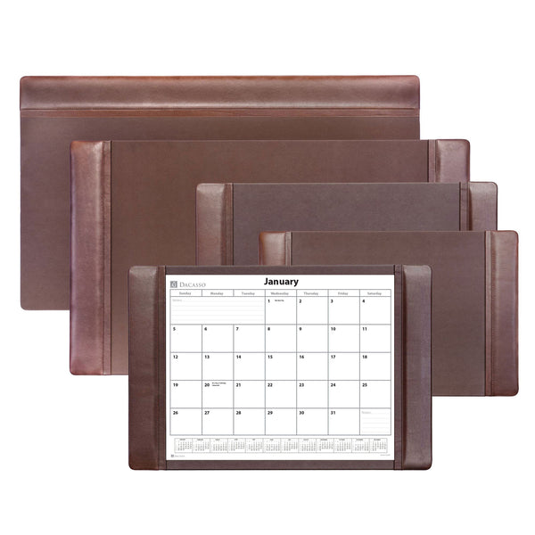 Dacasso Chocolate Brown Leather Desk Pad W/ 2025 Calendar Insert 25.5 X 17.25