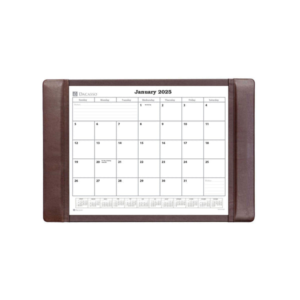 dacasso Chocolate Brown Leather Desk Pad w/ 2025 Calendar Insert 25.5 x 17.25