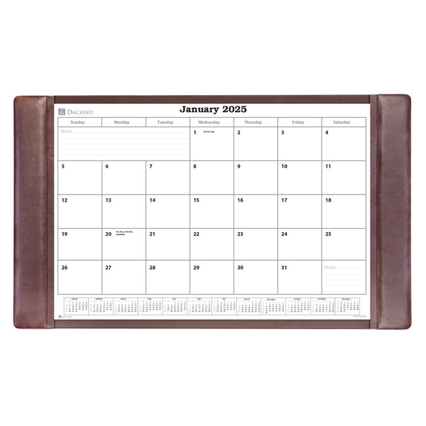 dacasso Chocolate Brown Leather Desk Pad w/ 2025 Calendar Insert 34 x 20