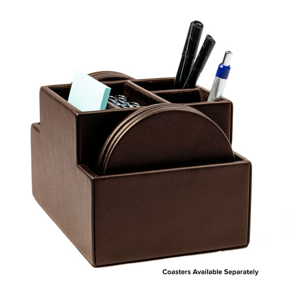 Dacasso Chocolate Brown Leather Multi-Purpose Desk Supply Organizer
