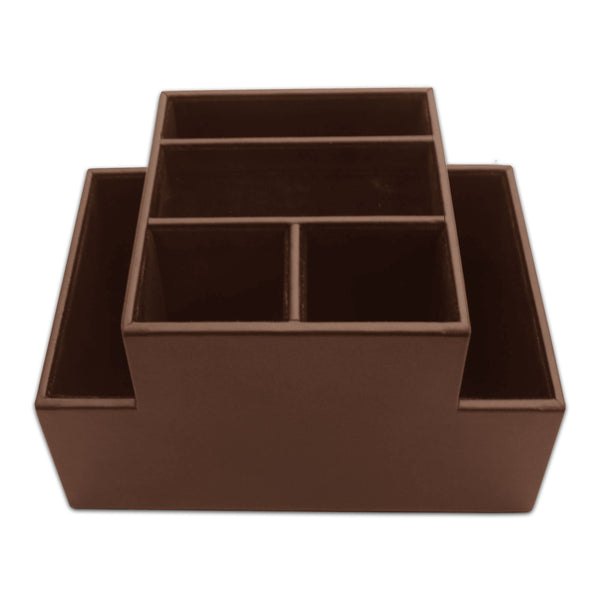dacasso Chocolate Brown Leather Multi-Purpose Desk Supply Organizer