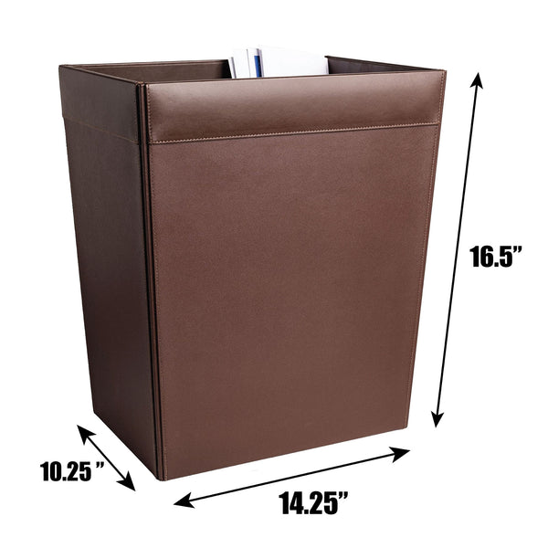 Dacasso Chocolate Brown Leather Square Waste Basket 32 Qt