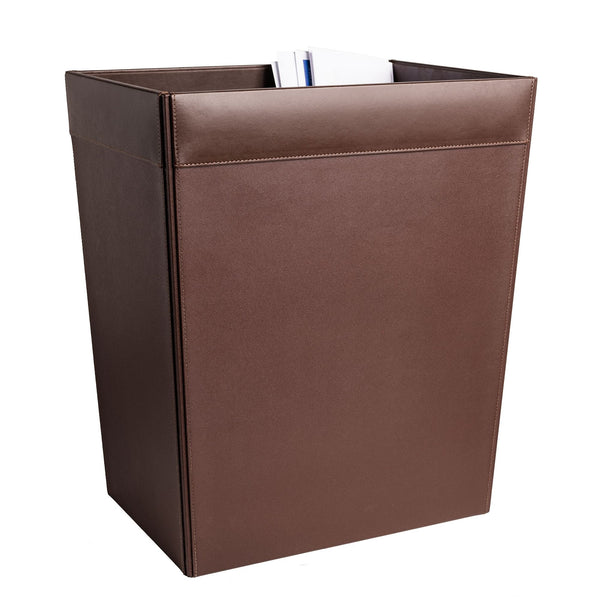dacasso Chocolate Brown Leather Square Waste Basket 32 Qt