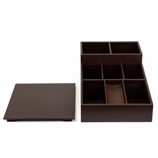 Dacasso Chocolate Brown Leatherette Coffee Condiment Organizer