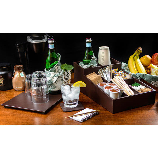 Dacasso Chocolate Brown Leatherette Coffee Condiment Organizer