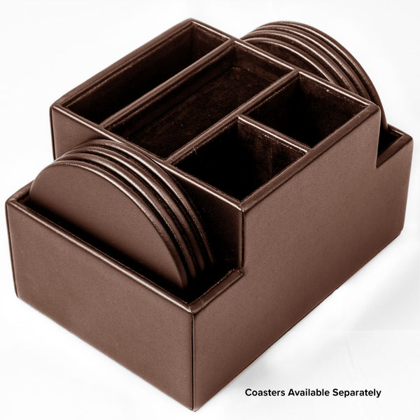 Dacasso Chocolate Brown Leatherette Multi-Purpose Desk Supply Organizer