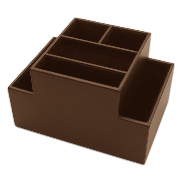 dacasso Chocolate Brown Leatherette Multi-Purpose Desk Supply Organizer