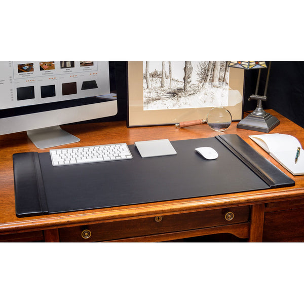 Dacasso Classic Black Leather 11-Piece Desk Set Silver Accent