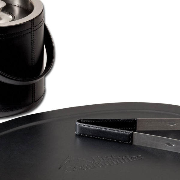 Dacasso Classic Black Leather 3-Piece Ice Bucket Set