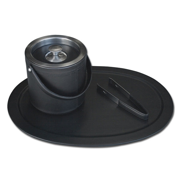dacasso Classic Black Leather 3-Piece Ice Bucket Set