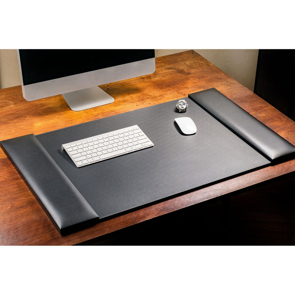 Dacasso Classic Black Leather 34" X 20" Desk Mat With Folding Side Rails