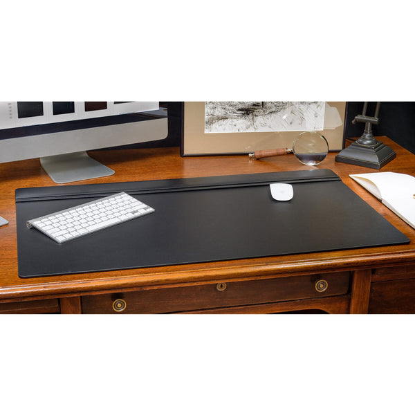 Dacasso Classic Black Leather 34" X 20" Top-Rail Desk Pad