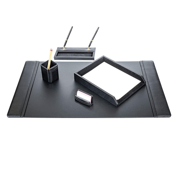 dacasso Classic Black Leather 5-Piece Desk Set Gold Accent