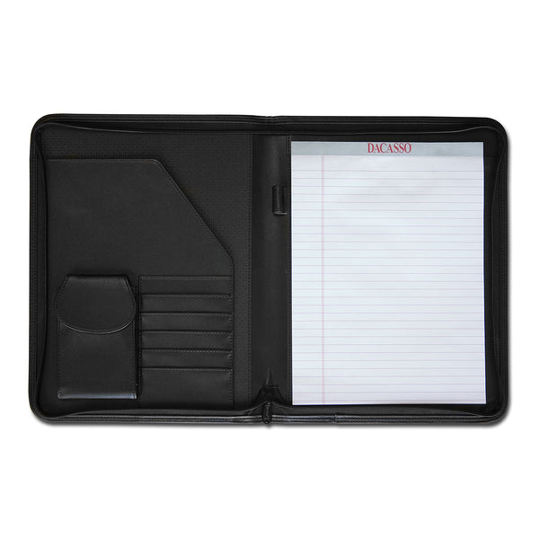 Dacasso Classic Black Leather Deluxe Letter-Size Zip-Around Portfolio