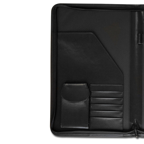 Dacasso Classic Black Leather Deluxe Zip-Around Portfolio - Legal Size