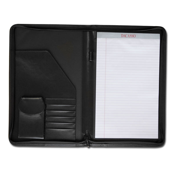 dacasso Classic Black Leather Deluxe Zip-Around Portfolio - Legal Size