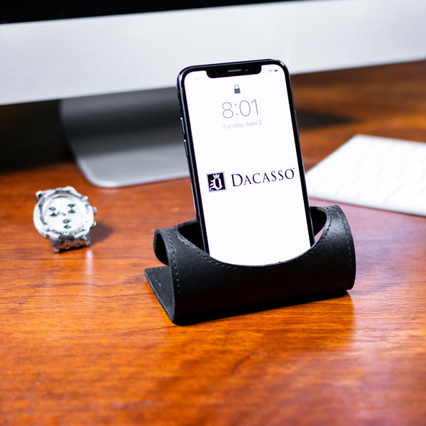 Dacasso Classic Black Leather Foldable Cell Phone Holder