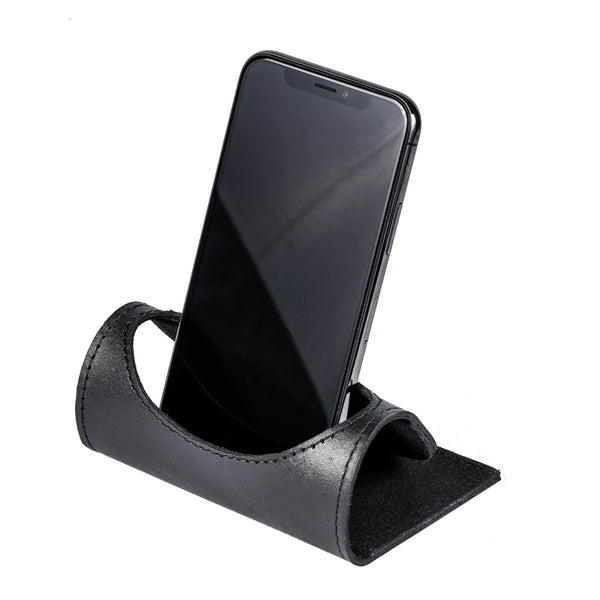 dacasso Classic Black Leather Foldable Cell Phone Holder