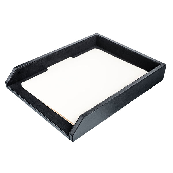 dacasso Classic Black Leather Front-Load Letter Tray