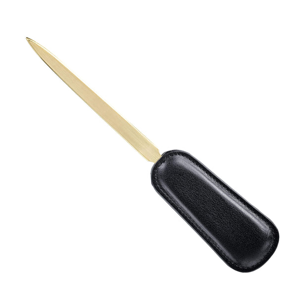Dacasso Classic Black Leather Letter Opener With Gold Accents