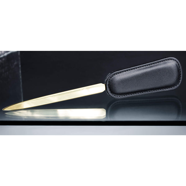 Dacasso Classic Black Leather Letter Opener With Gold Accents