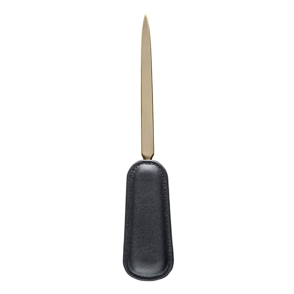 dacasso Classic Black Leather Letter Opener with Gold Accents