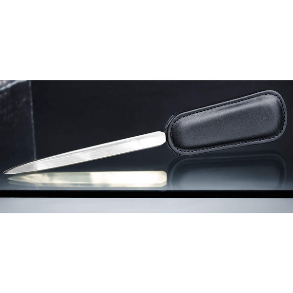 Dacasso Classic Black Leather Letter Opener With Silver Blade