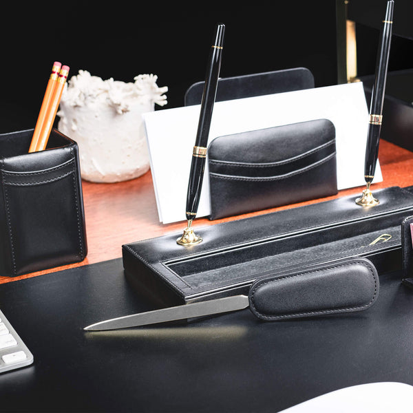 Dacasso Classic Black Leather Letter Opener With Silver Blade