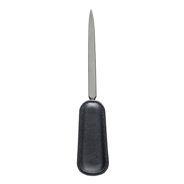 dacasso Classic Black Leather Letter Opener with Silver Blade