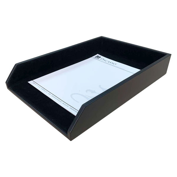 dacasso Classic Black Leather Letter Tray Legal Size