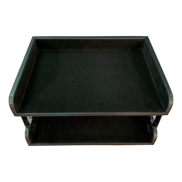 Dacasso Classic Black Leather Letter Tray Side Load Stacking Set Silver
