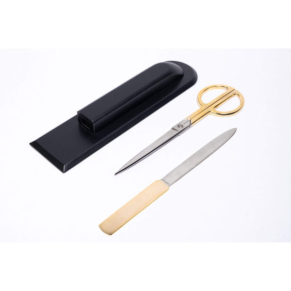 Dacasso Classic Black Leather Library Set - Gold Hardware