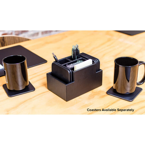 Dacasso Classic Black Leather Multi-Purpose Desk Supply Organizer