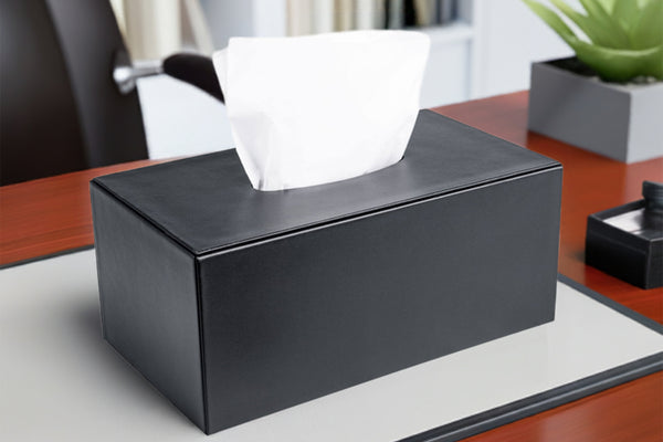 Dacasso Classic Black Leather Rectangular Tissue Box Cover