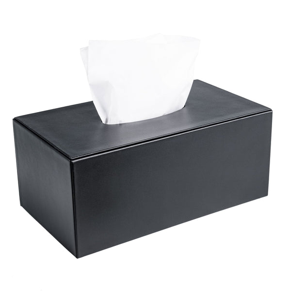 dacasso Classic Black Leather Rectangular Tissue Box Cover