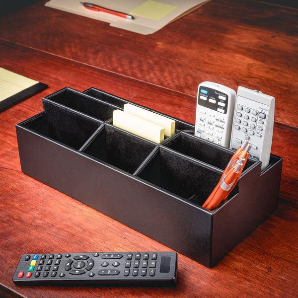 Dacasso Classic Black Leather Remote Control Organizer (Coasters Available Separately)