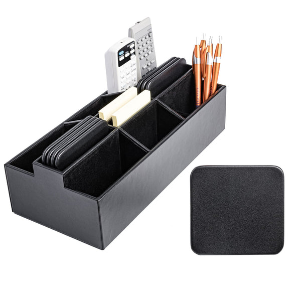 Dacasso Classic Black Leather Remote Control Organizer (Coasters Available Separately)