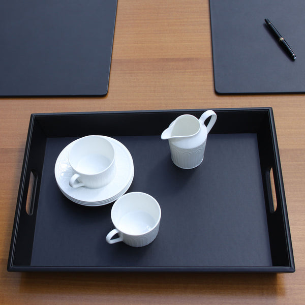 Dacasso Classic Black Leather Serving Tray With Handles