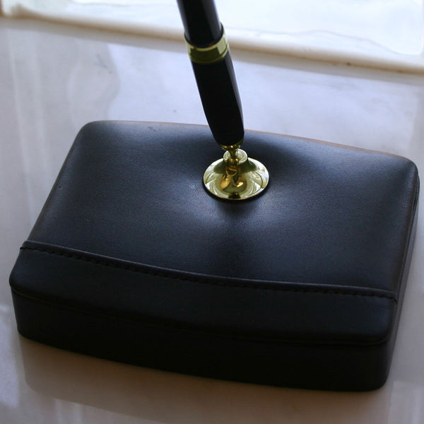 Dacasso Classic Black Leather Single Pen Stand With Gold Accents