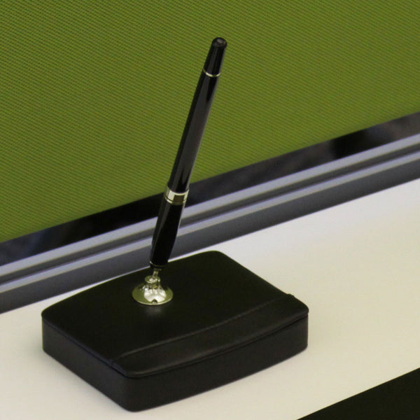 Dacasso Classic Black Leather Single Pen Stand With Gold Accents