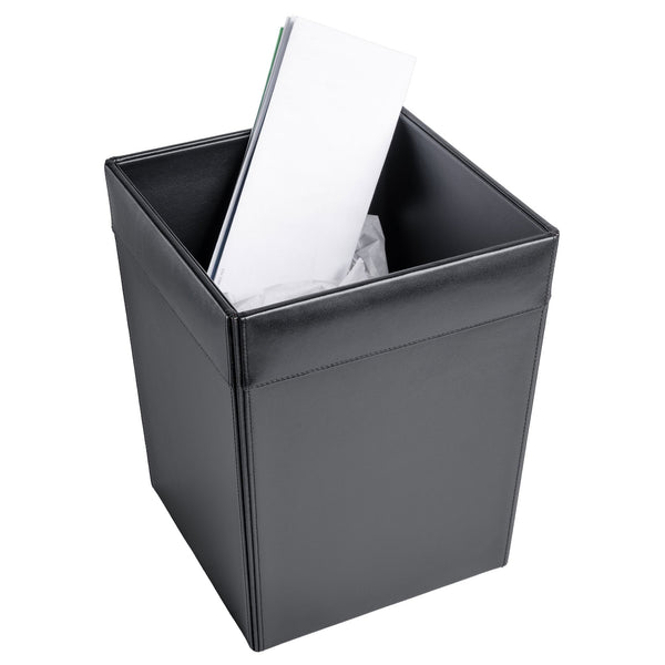 Dacasso Classic Black Leather Square Waste Basket 14 Qt