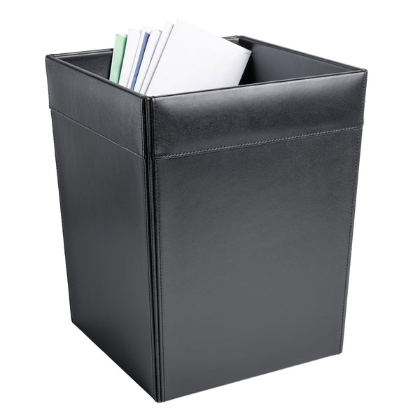 dacasso Classic Black Leather Square Waste Basket 14 Qt