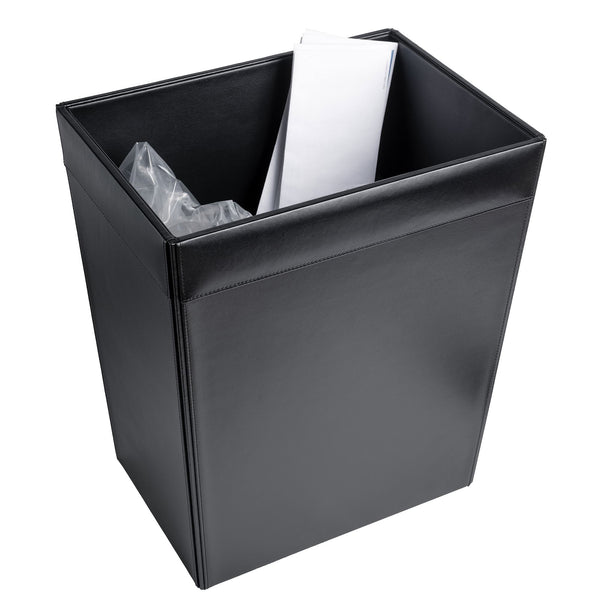 Dacasso Classic Black Leather Square Waste Basket 32 Qt