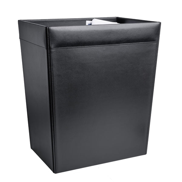 dacasso Classic Black Leather Square Waste Basket 32 Qt