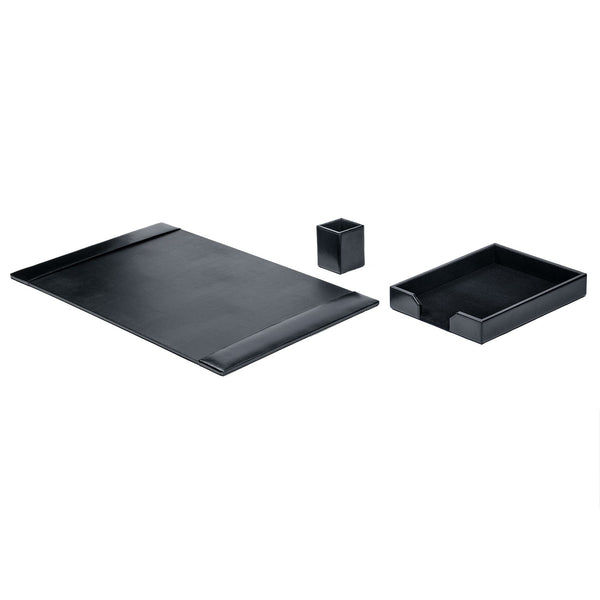 Dacasso Black Bonded Leather 3-Piece Desk Set